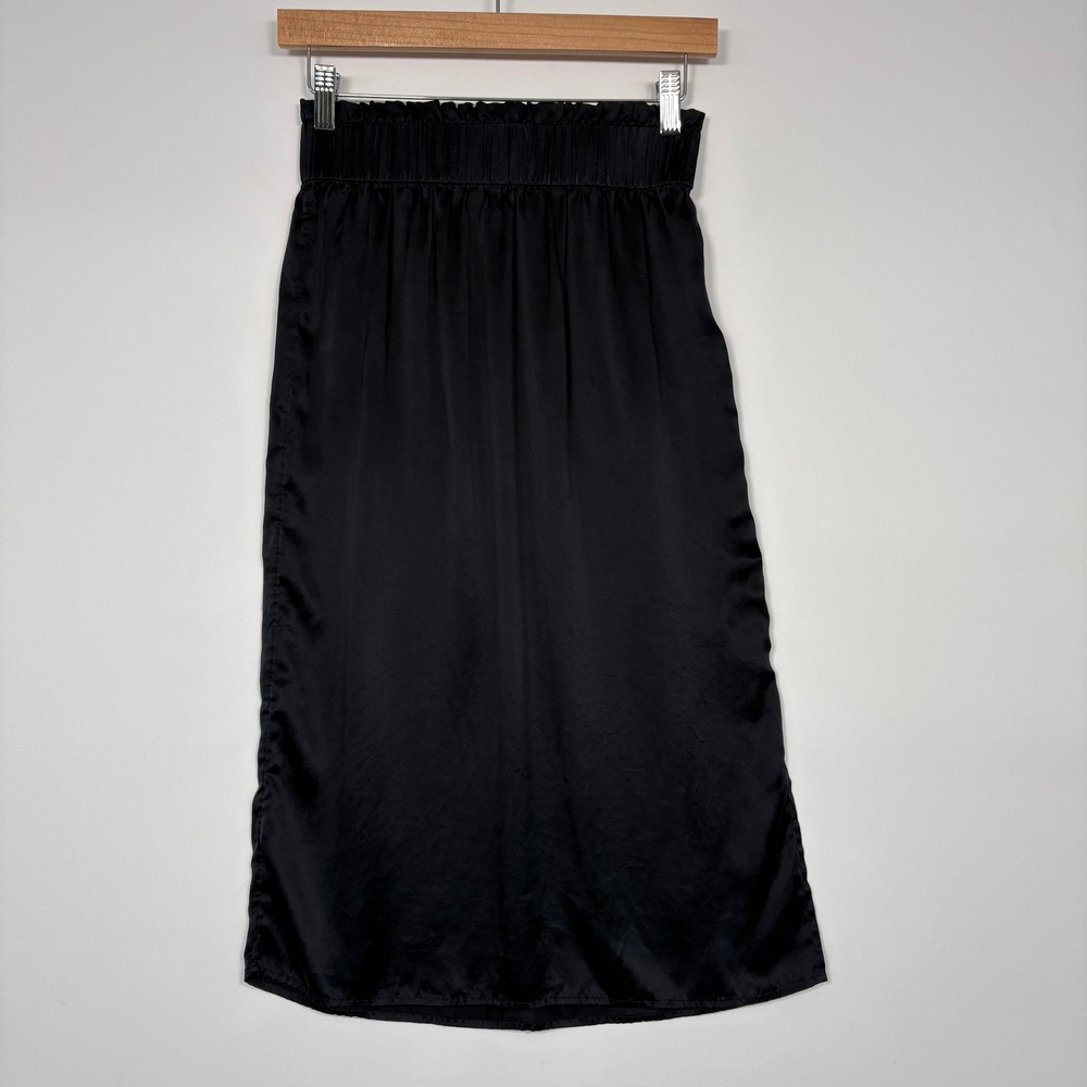 COS Women Silk Midi Skirt 4 Blue Elastic Waist Side Slit Minimalist 08507770